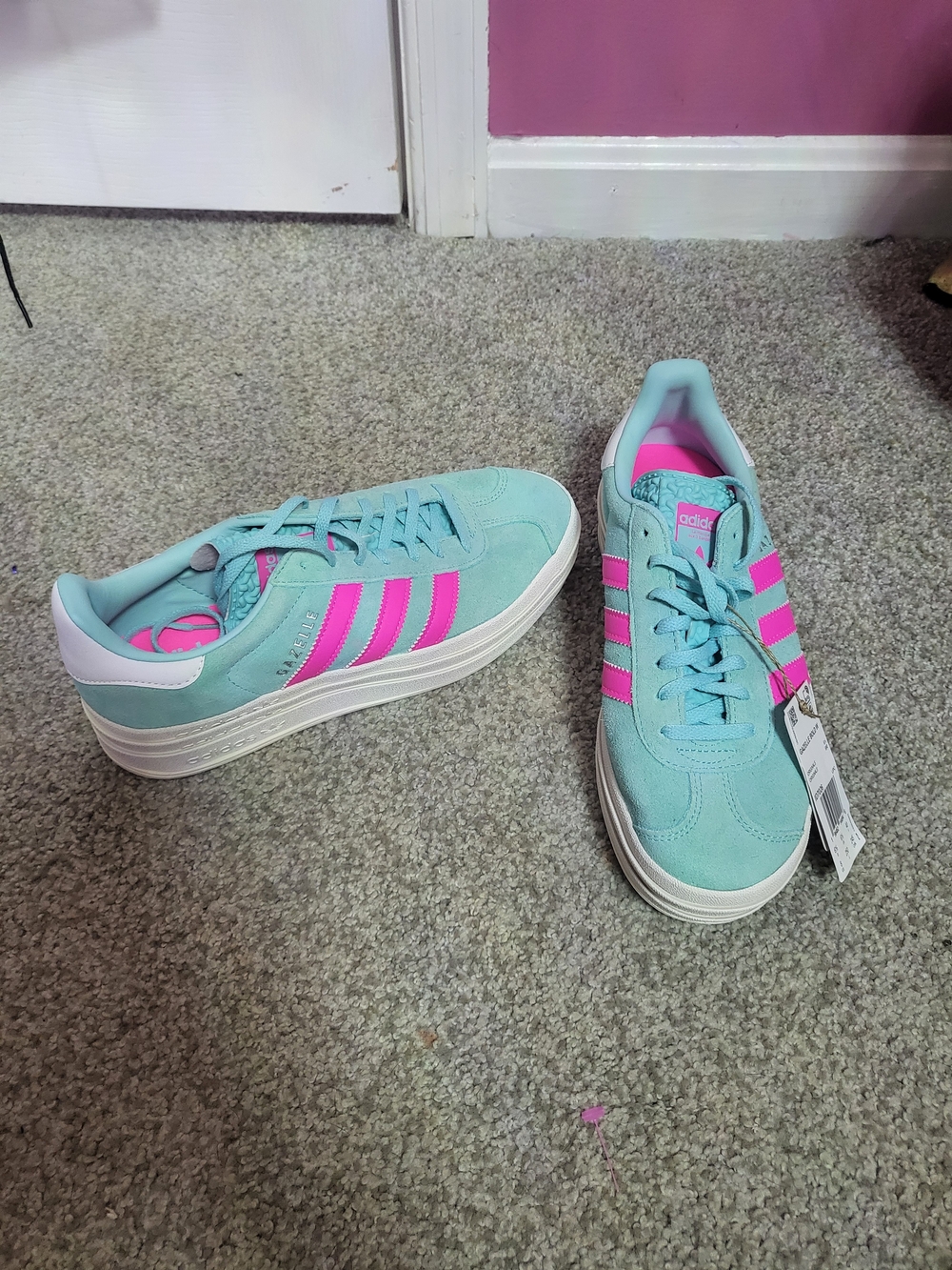 adidas Women’s Suede Sneakers in Aqua and Bright Pink